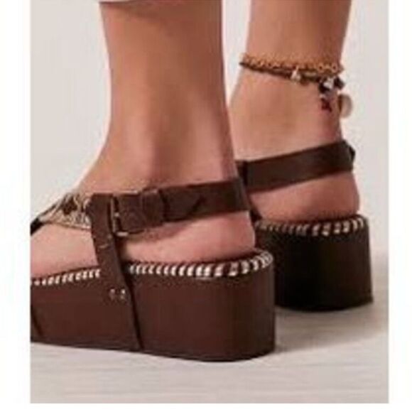 Free People Brown and Gold Leather Sedona Platform Sandals - Picture 4 of 9
